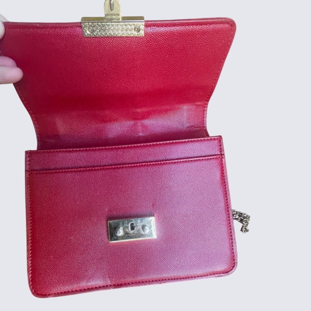 Charles & Keith Red Leather Shoulder Crossbody Bag Gold Chain Strap Push-Lock - Picture 10 of 11